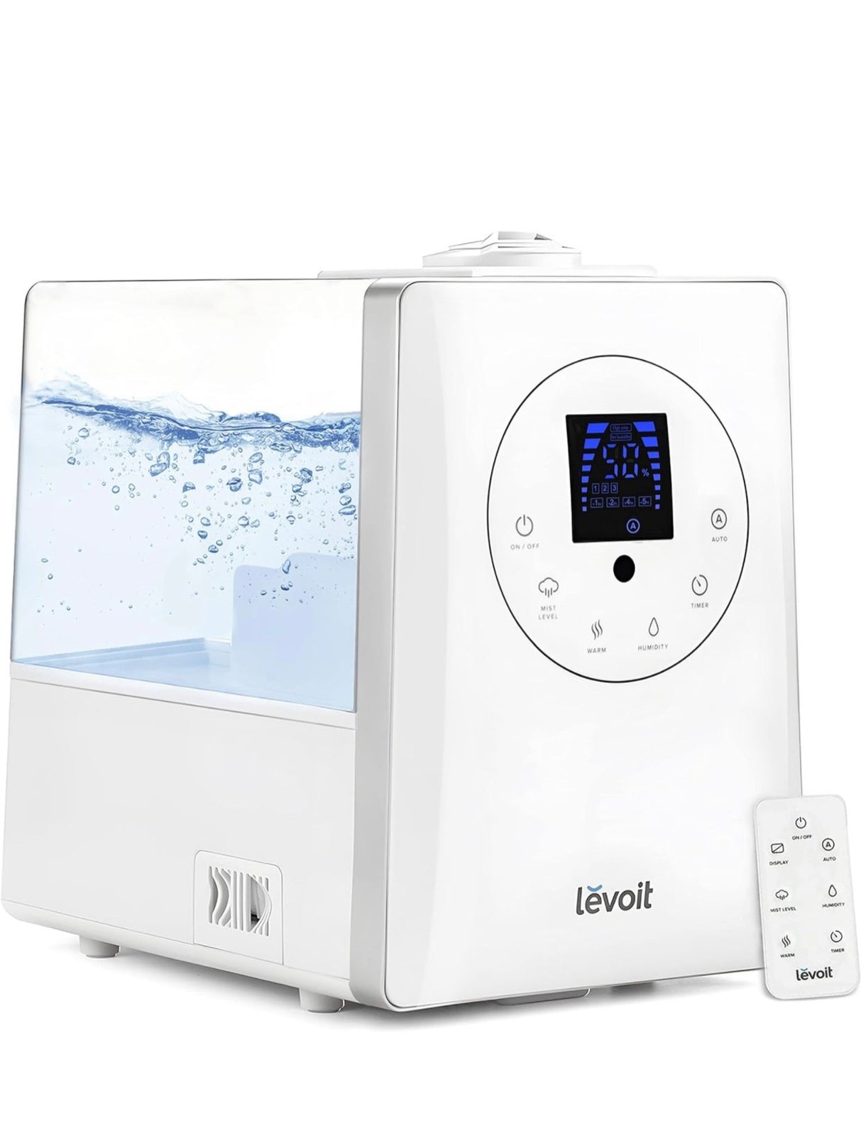 LEVOIT Humidifiers for Bedroom Large Room Home, 6L Warm and Cool Mist Ultrasonic Air Vaporizer for Plants and Whole House, Built-in Humidity Sensor, Essential Oil Diffuser, Whisper Quiet, Timer, White