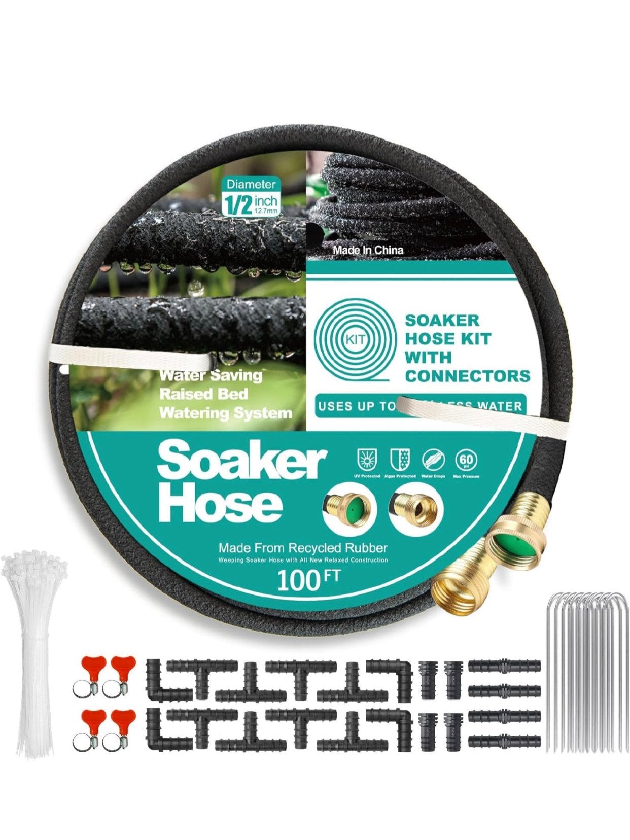 Soaker Hose 100 FT,1/2" Heavy Duty Soaker Garden Hose with Solid Brass Connector for for Garden Vegetable Beds, Tree,Lawn and Plants…