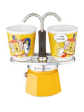Bialetti - Mini Express Lichtenstein: Moka Set includes Coffee Maker 2-Cup 2.8 Oz + 2 shot glasses, Yellow, Aluminium