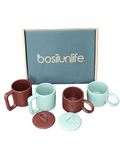 BosilunLife Ceramic Coffee Mug Set of 4 with Lid - 13.5oz Large Coffee Mugs Set with Big Handle for Coffee, Tea, and Cocoa, Microwave Safe Porcelain Coffee Mug Cups for Father's Day Gifts