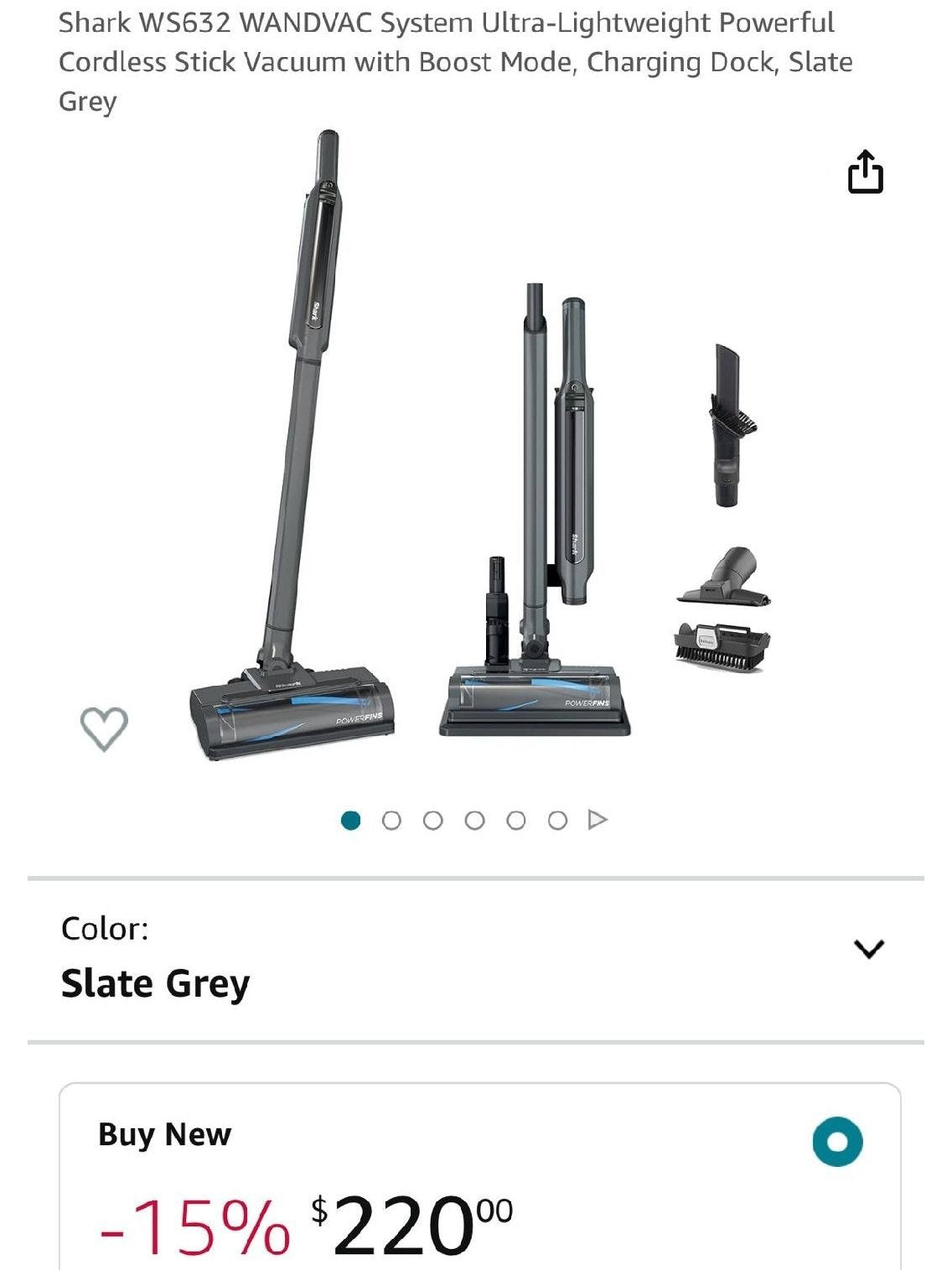 Shark WS632 WANDVAC System Ultra-Lightweight Powerful Cordless Stick Vacuum with Boost Mode, Charging Dock, Slate Grey