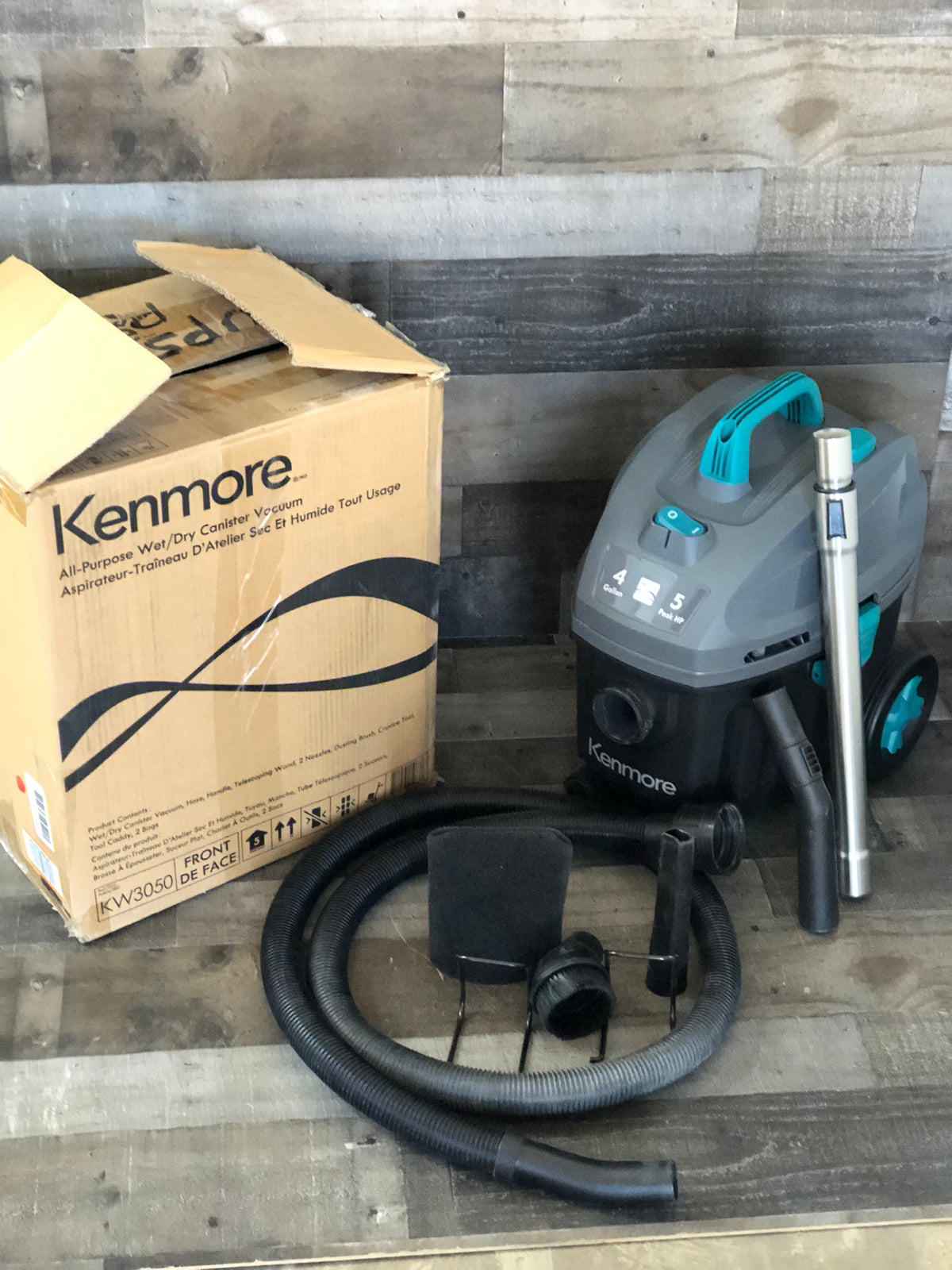 Kenmore KW3050 Wet Dry Canister Vac 4 Gallon 5 Peak HP 2-Stage Motor Shop Vacuum Cleaner with Washable HEPA Filter & Dust Bags for Hard Floor & Carpet, Black