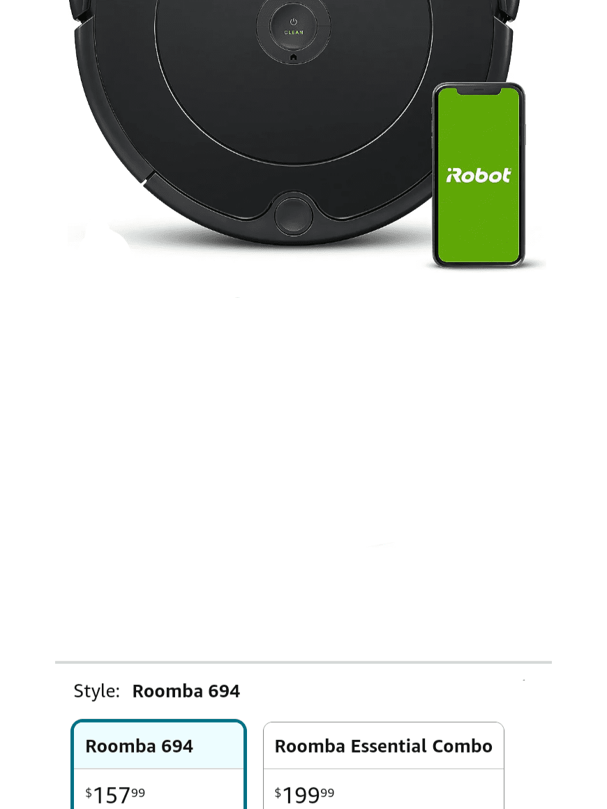 iRobot Roomba 694 Robot Vacuum-Wi-Fi Connectivity, Personalized Cleaning Recommendations, Works with Alexa, Good for Pet Hair, Carpets, Hard Floors, Self-Charging, Roomba 694