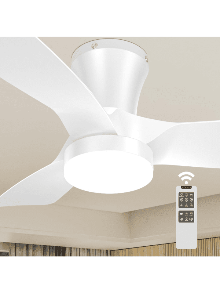 Low Profile Ceiling Fan with Light, Quiet Ceiling Fans with Lights And Remote, Modern Ceiling Fan with Light with Reversible Blades Dimmable Lights 30" White