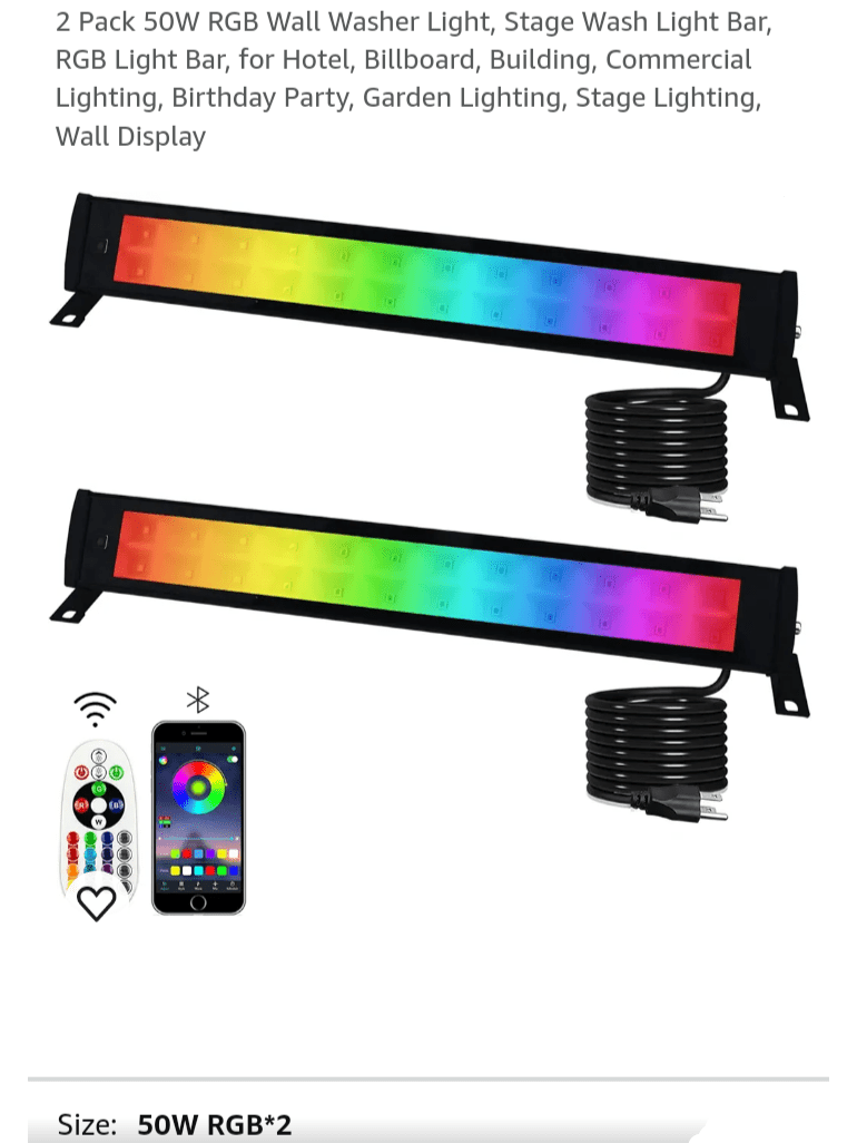 2 Pack 50W RGB Wall Washer Light, Stage Wash Light Bar, RGB Light Bar, for Hotel, Billboard, Building, Commercial Lighting, Birthday Party, Garden Lighting, Stage Lighting, Wall Display