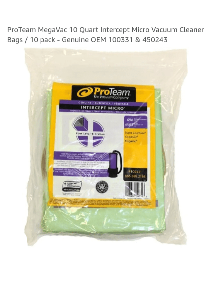 ProTeam MegaVac 10 Quart Intercept Micro Vacuum Cleaner Bags / 10 pack - Genuine OEM 100331 & 450243