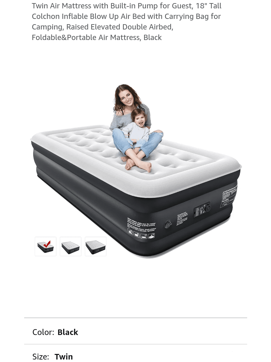 Twin Air Mattress with Built-in Pump for Guest, 18" Tall Colchon Inflable Blow Up Air Bed with Carrying Bag for Camping, Raised Elevated Double Airbed, Foldable&Portable Air Mattress, Black