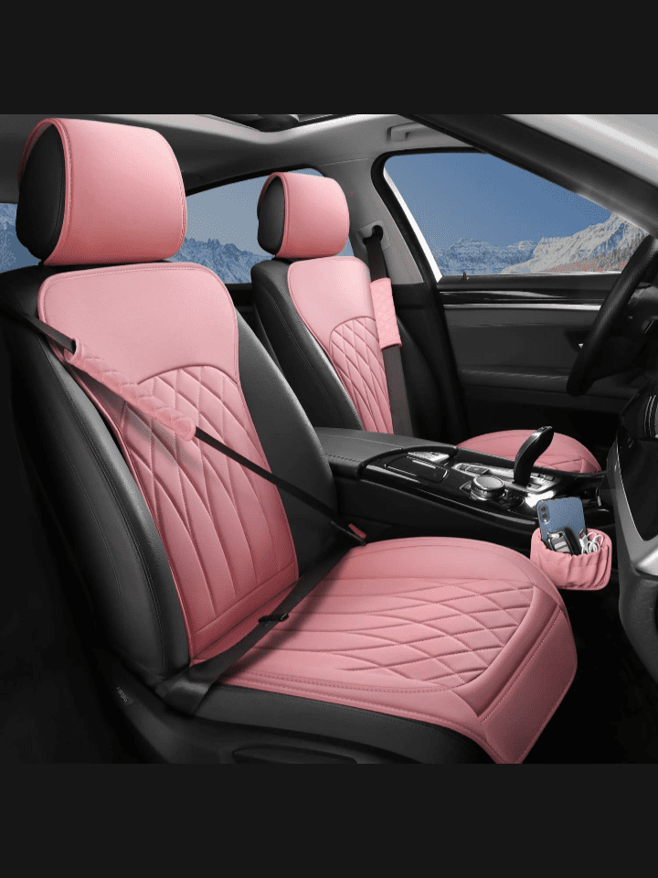 2-Pack Leather Front Seat Covers, Universal Fit Car Seat Protectors, Waterproof Automotive Seat Covers for Sedans, SUVs and Trucks Pink