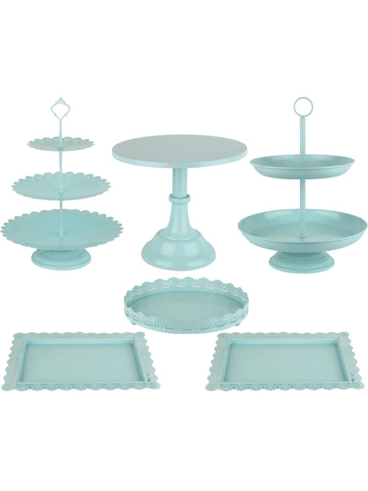 6 Pcs Metal Cake Stand Sets for Dessert Table, Cake Pop Stand Set & Dessert Table Trays & Tiered Cupcake Holder Perfect Display for Wedding, Party, Birthday, Baby Shower, Decorations Blue