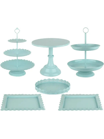 6 Pcs Metal Cake Stand Sets for Dessert Table, Cake Pop Stand Set & Dessert Table Trays & Tiered Cupcake Holder Perfect Display for Wedding, Party, Birthday, Baby Shower, Decorations Blue