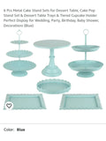 6 Pcs Metal Cake Stand Sets for Dessert Table, Cake Pop Stand Set & Dessert Table Trays & Tiered Cupcake Holder Perfect Display for Wedding, Party, Birthday, Baby Shower, Decorations Blue