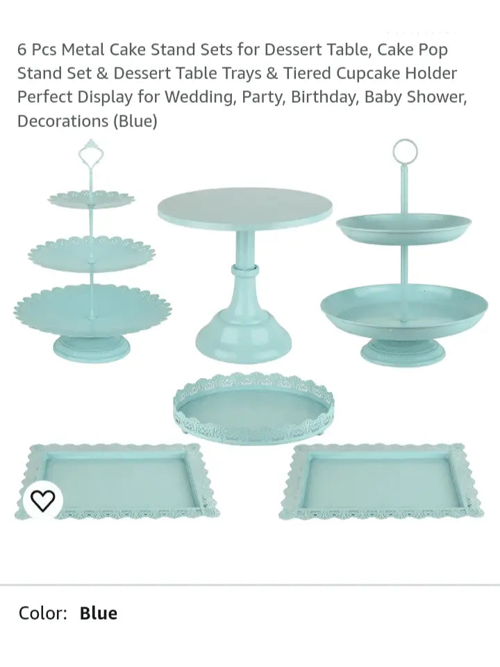 6 Pcs Metal Cake Stand Sets for Dessert Table, Cake Pop Stand Set & Dessert Table Trays & Tiered Cupcake Holder Perfect Display for Wedding, Party, Birthday, Baby Shower, Decorations Blue