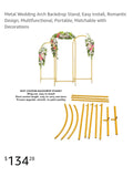 Metal Wedding Arch Backdrop Stand, Easy Install, Romantic Design, Multifunctional, Portable, Matchable with Decorations