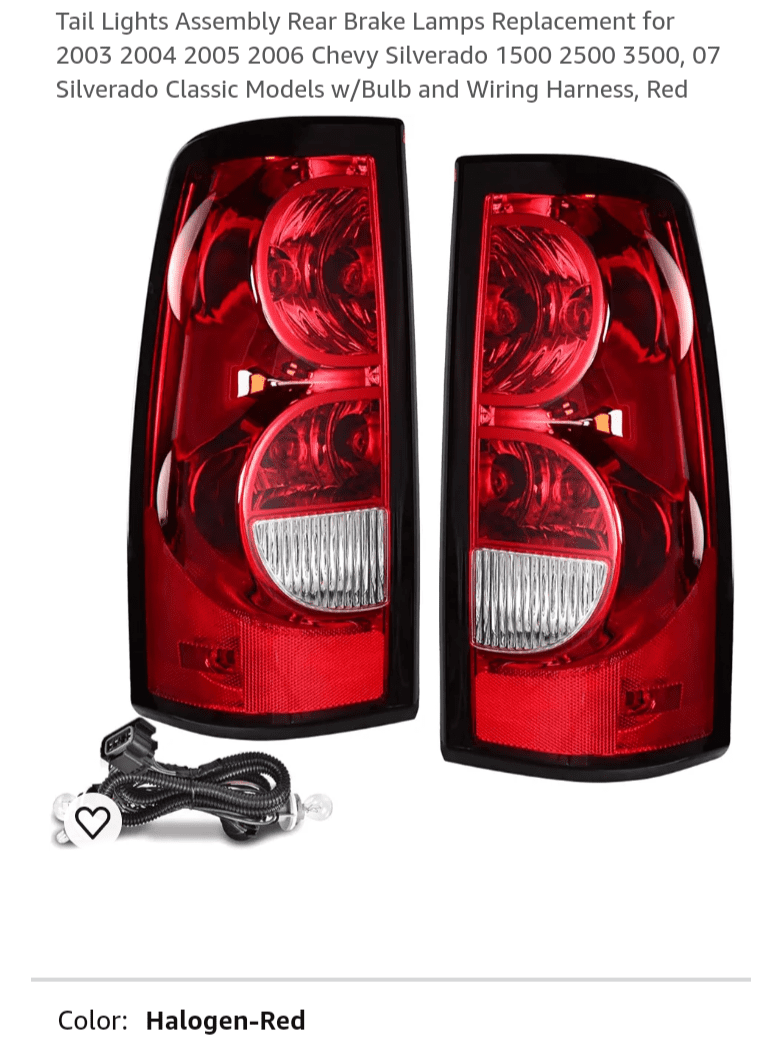 Tail Lights Assembly Rear Brake Lamps Replacement for 2003 2004 2005 2006 Chevy Silverado 1500 2500 3500, 07 Silverado Classic Models w/Bulb and Wiring Harness, Red