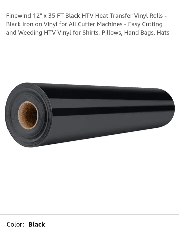 Finewind 12" x 35 FT Black HTV Heat Transfer Vinyl Rolls - Black Iron on Vinyl for All Cutter Machines - Easy Cutting and Weeding HTV Vinyl for Shirts, Pillows, Hand Bags, Hats