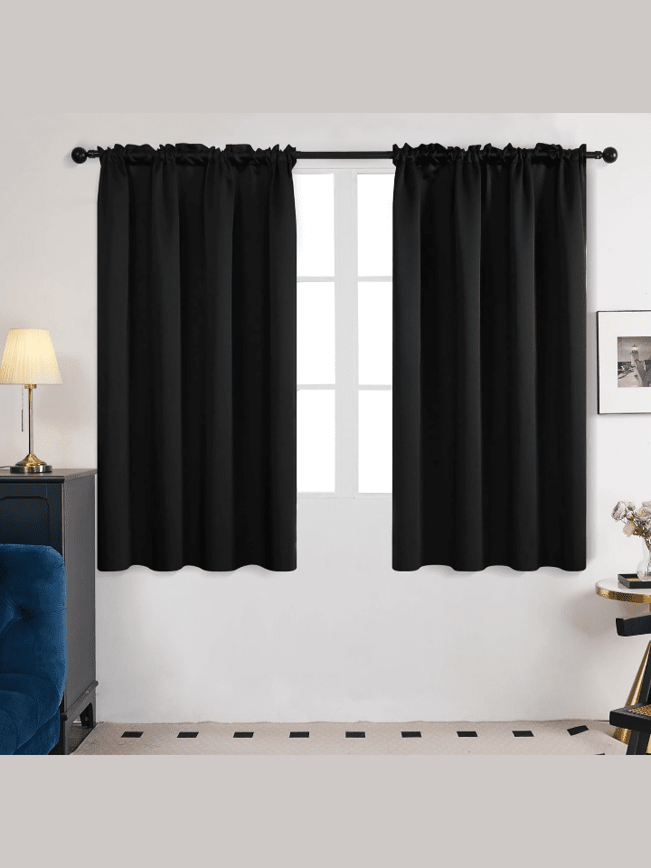 Deconovo Black Blackout Curtains for Bedroom - Rod Pocket Bedroom Curtains, Solid Thermal Insulated Window Curtains for Living Room Black, 42W x 63L Inch, 2 Panels