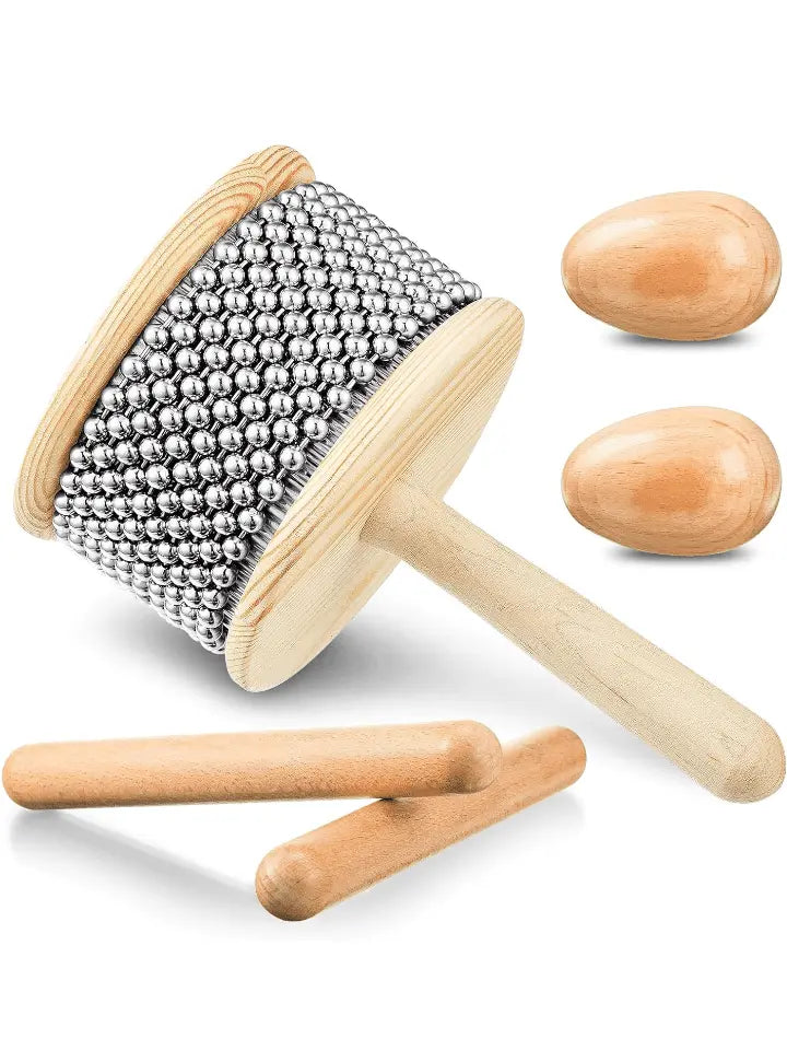 5 Pcs Cabasa Music Instrument for Baby Shower Gifts Wooden Hand Percussion Instrument Set with Stainless Steel Breads Latin Percussion Instrument Classical Wood Claves Rhythm Sticks Egg Shakers