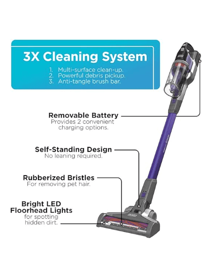 BLACK+DECKER Powerseries Extreme Cordless Stick Vacuum Cleaner for Pets, Purple