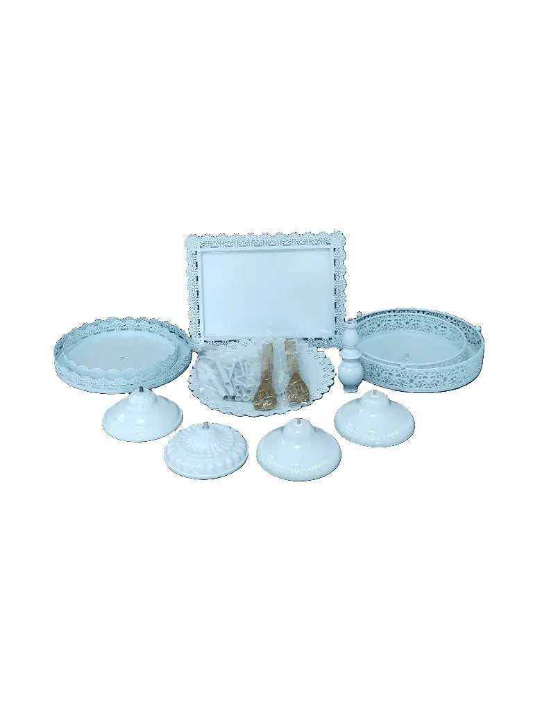 6 Pcs Metal Cake Stand Sets for Dessert Table, Cake Pop Stand Set & Dessert Table Trays & Tiered Cupcake Holder Perfect Display for Wedding, Party, Birthday, Baby Shower, Decorations Blue