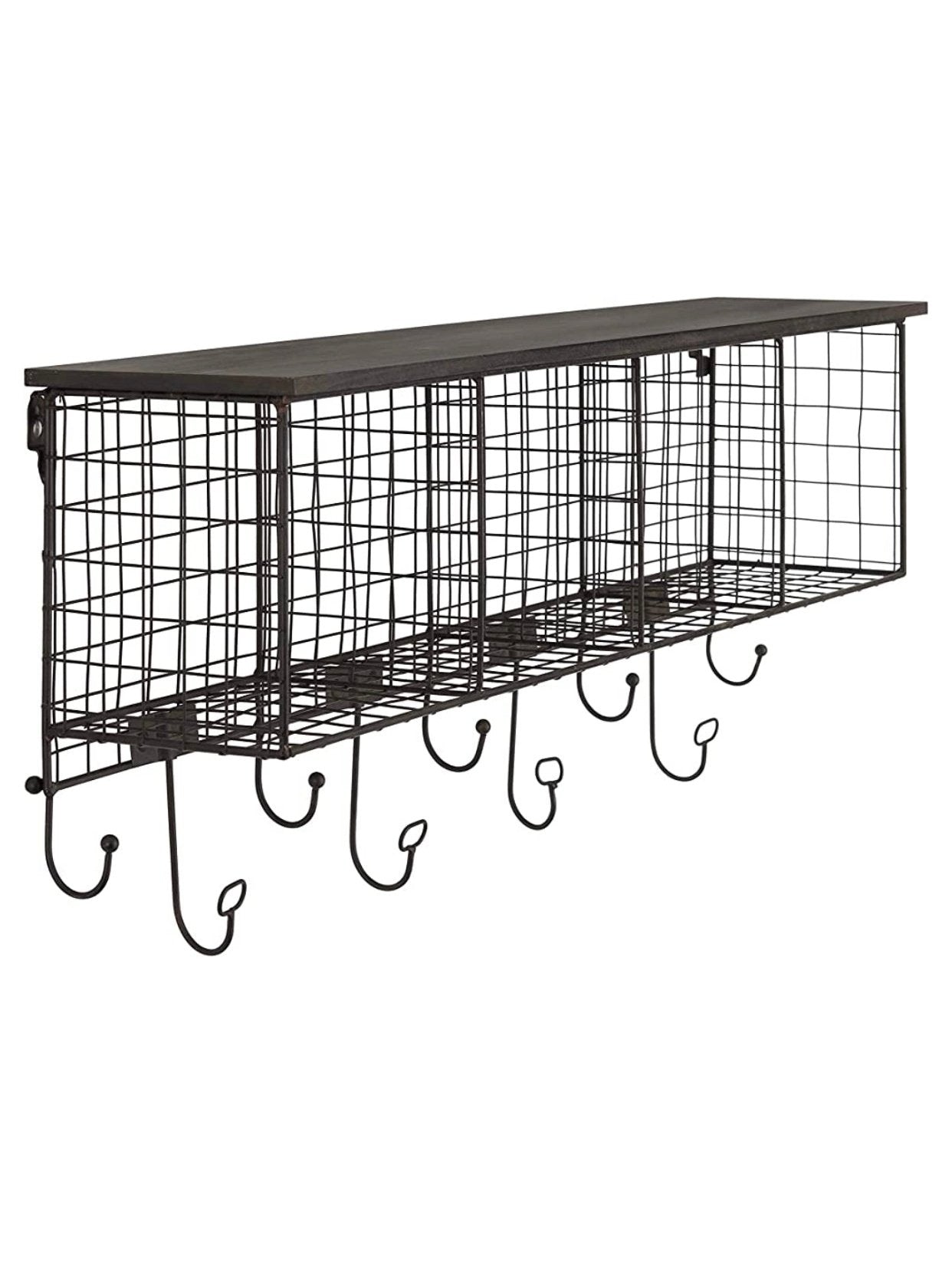 Decorah Black Metal 4-Cubby Wall Shelf with 9 Hooks