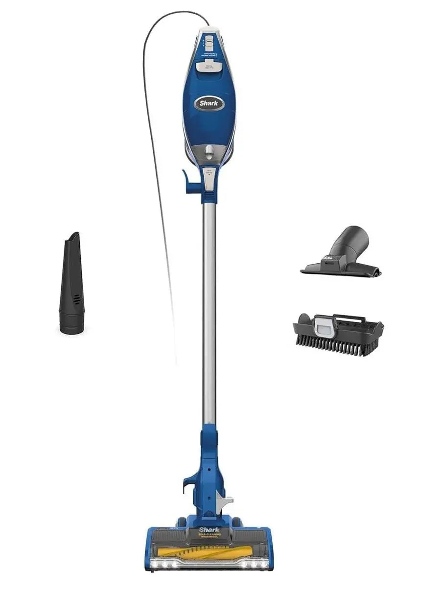 Shark HV343AMZ Rocket Corded Stick Vacuum with Self-Cleaning Brushroll, Lightweight & Maneuverable, Perfect for Pet Hair Pickup, Converts to a Hand Vacuum, Crevice Upholstery Tools, Blue/Silver