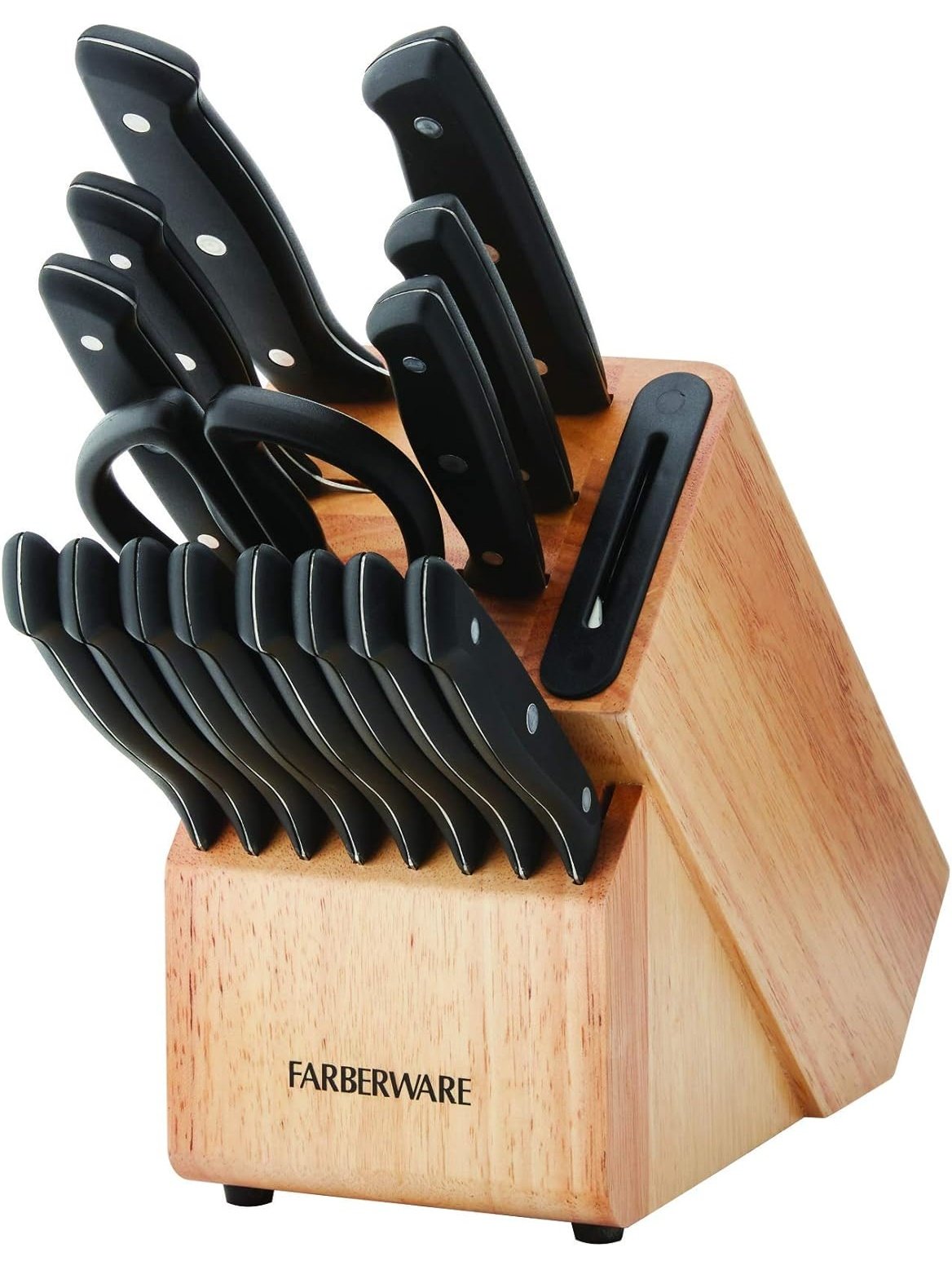 Farberware Edgekeeper 16-Piece Triple Rivet Block Set with Built in Knife Sharpener, Black