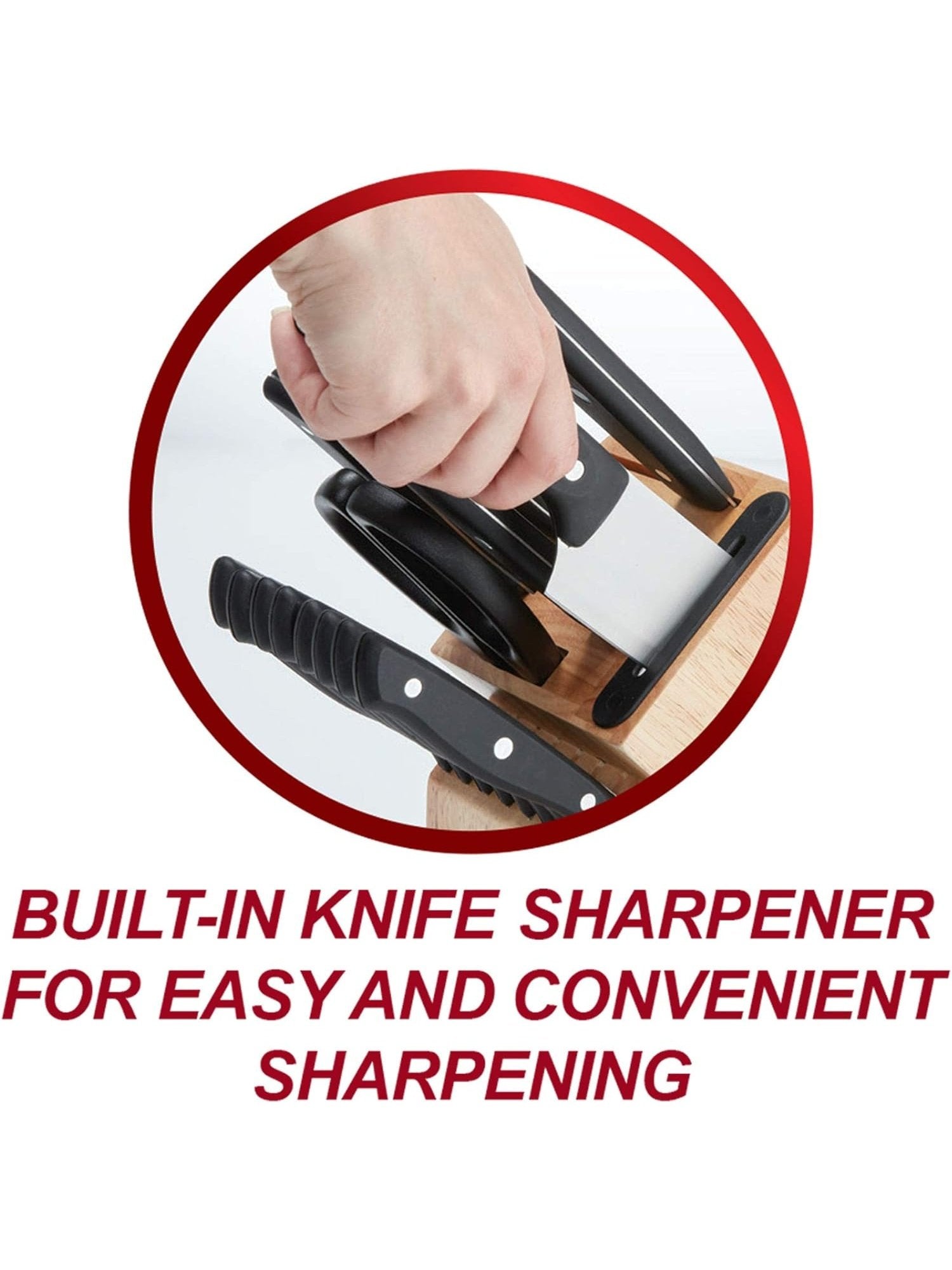 Farberware Edgekeeper 16-Piece Triple Rivet Block Set with Built in Knife Sharpener, Black